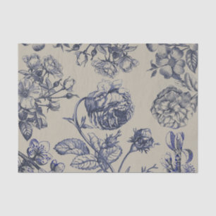 Blauw Vintage Toile Botanisch Bloemmotief Antiek P Tissuepapier