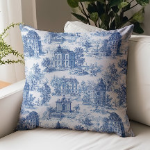 Blauw Vintage Toile de Jouy Architecturaal Patroon