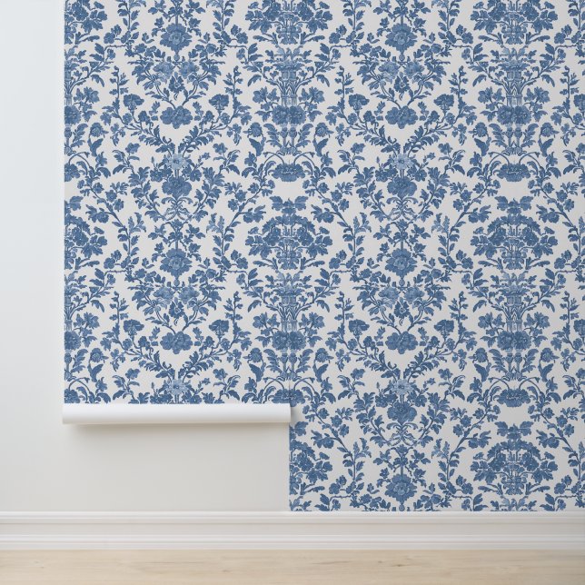 Blauw Vintage Toile de Jouy Behang (Applicatie)