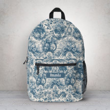 Blauw Vintage Toile de Jouy Bloemmotief Monogram