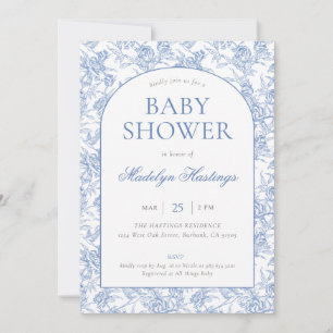 Blauw Vintage Toile De Jouy Jongens Script Baby Bo Kaart