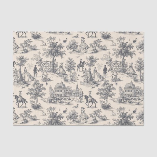 Blauw Vintage Toile De Jouy Tissuepapier (Voorkant)