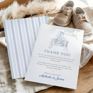 Blauw Vintage Toile du Jouy Jongens Babyfeestje Bedankkaart