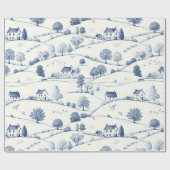 Blauw Vintage Toile Landschap (2) Cadeaupapier (Vlak)