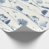 Blauw Vintage Toile Landschap (2) Cadeaupapier (Hoek)