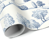 Blauw Vintage Toile Landschap (2) Cadeaupapier (Rol Hoek)