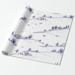 Blauw vintage toile landschap cadeaupapier