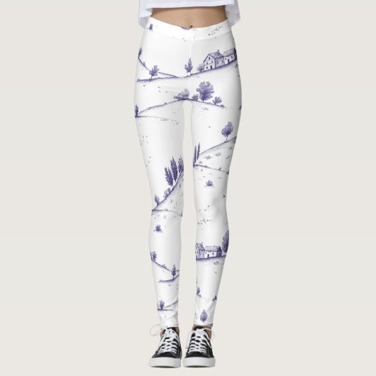 Blauw vintage toile landschap leggings (Voorkant)
