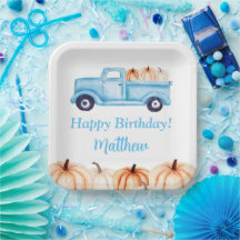 Blauw Vintage Truck Pumpkin Boy Verjaardagsfeestje