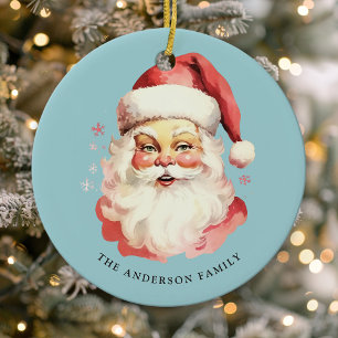 Blauw Vintage Waterverf Kerstman Kerstmis Keramisch Ornament