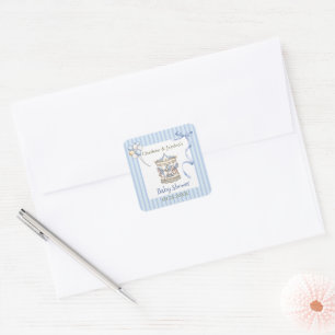 Blauw Vintage Waterverf Paard Draaimolen Baby Show Vierkante Sticker