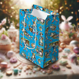 Blauw Vintage Waterverf Paashaas Eieren & Bloemen Medium Cadeauzakje