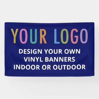 Blauw vinyl banner met logo, binnen of buiten
