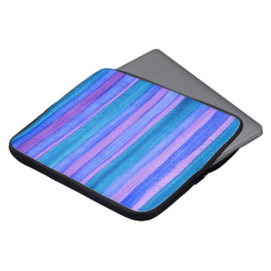 Blauw, Violet, Blauwgroen Painted Stripes Laptopho Laptop Sleeve