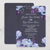 Blauw Violet Bloemen Huwelijk Kaart (Voorkant / Achterkant)