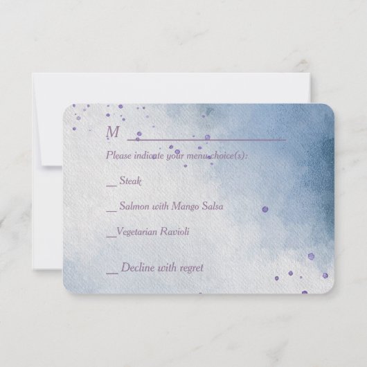 Blauw Violet Bloemen Modern Menu Trouwen RSVP (Achterkant)