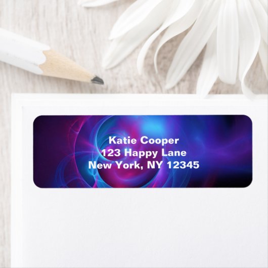 Blauw Violet en roze Cosmic Swirly fractal Etiket (Insitu)