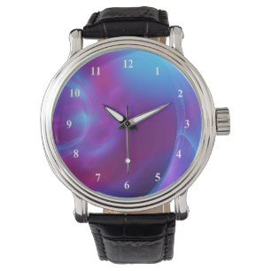 Blauw Violet en roze Cosmic Swirly Fractal Horloge