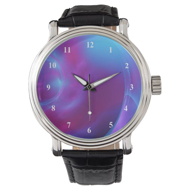 Blauw Violet en roze Cosmic Swirly Fractal Horloge (Voorkant)