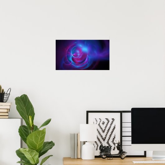 Blauw Violet en roze Cosmic Swirly fractal Poster (Thuiskantoor)