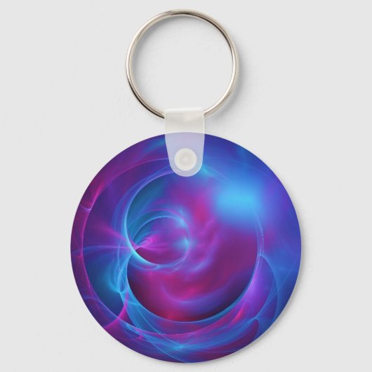 Blauw Violet en roze Cosmic Swirly Fractal Sleutelhanger (Voorkant)