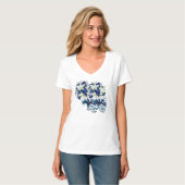 Blauw, Violet en Witte zijbloem Bridesmaid gift T-shirt (Voorkant volledig)