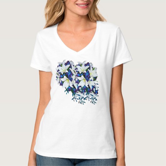 Blauw, Violet en Witte zijbloem Bridesmaid gift T-shirt (Voorkant)