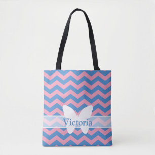 Blauw Violet Frosted Orchid Chevrons met vlinder Tote Bag
