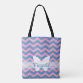 Blauw Violet Frosted Orchid Chevrons met vlinder Tote Bag (Achterkant)