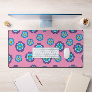 Blauw Violet roze bloemmotief Bureaumat