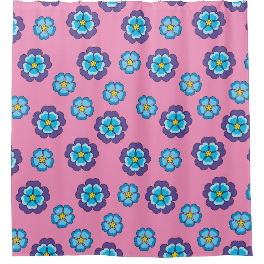 Blauw Violet roze bloemmotief Douchegordijn (Voorkant)