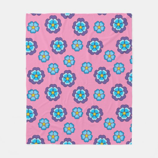 Blauw Violet roze bloemmotief Fleece Deken (Voorkant)