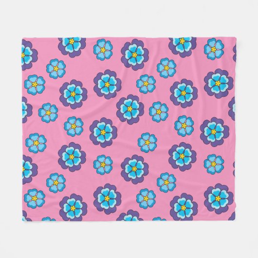 Blauw Violet roze bloemmotief Fleece Deken (Voorkant (Horizontaal))