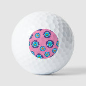 Blauw Violet roze bloemmotief Golfballen (Voorkant)