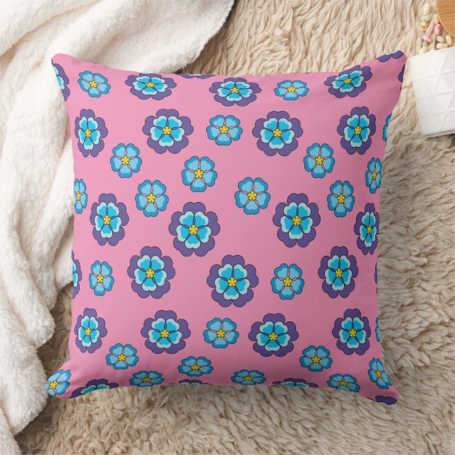 Blauw Violet roze bloemmotief Kussen (Deken)