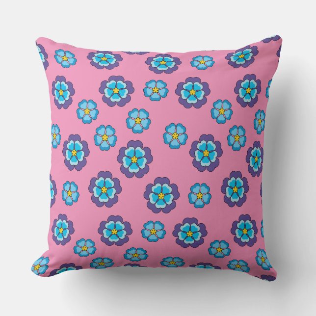 Blauw Violet roze bloemmotief Kussen (Voorkant)