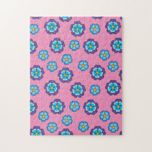 Blauw Violet roze bloemmotief Legpuzzel