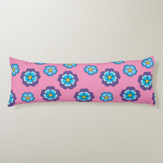 Blauw Violet roze bloemmotief Lichaamskussen (Voorkant)