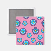 Blauw Violet roze bloemmotief Magneet (Voorkant / Achterkant)