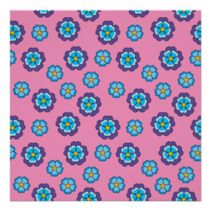 Blauw Violet roze bloemmotief Perfect Poster