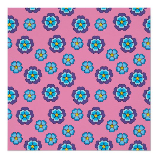 Blauw Violet roze bloemmotief Perfect Poster (Voorkant)