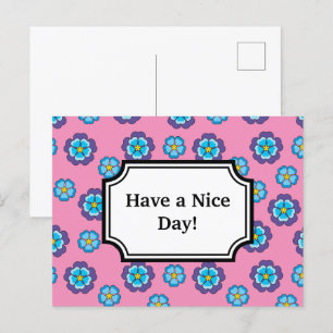 Blauw Violet roze bloemmotief personaliseren Feestdagenkaart
