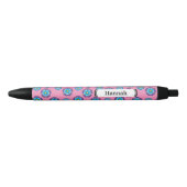 Blauw Violet roze bloemmotief | personaliseren Zwarte Inkt Pen (Voorkant)