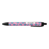 Blauw Violet roze bloemmotief | personaliseren Zwarte Inkt Pen (Bodem)