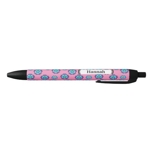 Blauw Violet roze bloemmotief | personaliseren Zwarte Inkt Pen (Bodem)
