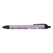 Blauw Violet roze bloemmotief | personaliseren Zwarte Inkt Pen (Bovenkant)