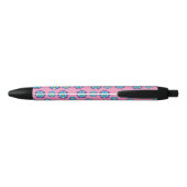 Blauw Violet roze bloemmotief | personaliseren Zwarte Inkt Pen (Achterkant)
