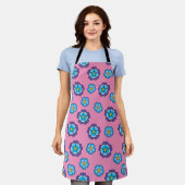 Blauw Violet roze bloemmotief Schort (Gedragen)