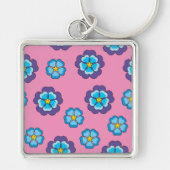 Blauw Violet roze bloemmotief Sleutelhanger (Voorkant)