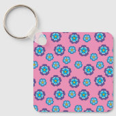 Blauw Violet roze bloemmotief Sleutelhanger (Voorkant)
